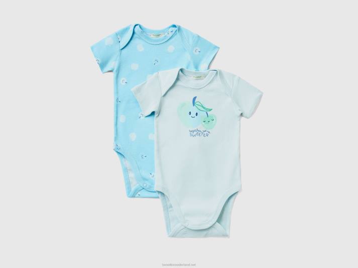 kinderen Benetton twee body's met korte mouwen van biologisch katoen lichtblauw 4R625880