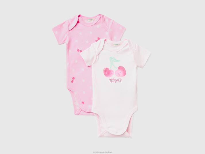 kinderen Benetton twee body's met korte mouwen van biologisch katoen roze 4R625878