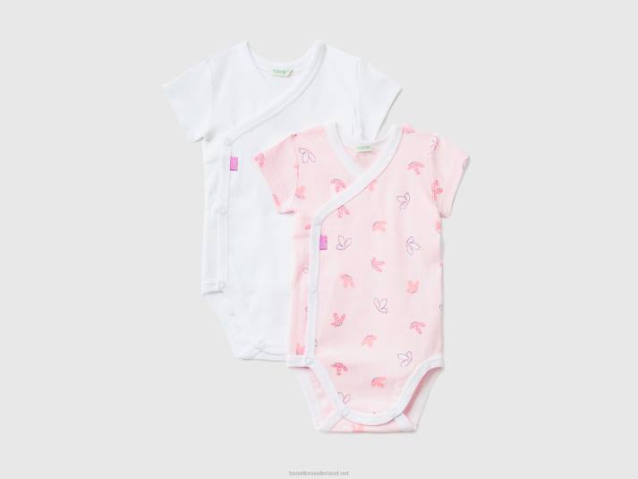 kinderen Benetton twee body's met korte mouwen van biologisch katoen zacht roze 4R625881