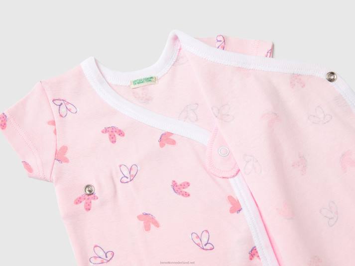kinderen Benetton twee body's met korte mouwen van biologisch katoen zacht roze 4R625881