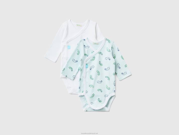 kinderen Benetton twee body's met lange mouwen van biologisch katoen hemelsblauw 4R623187
