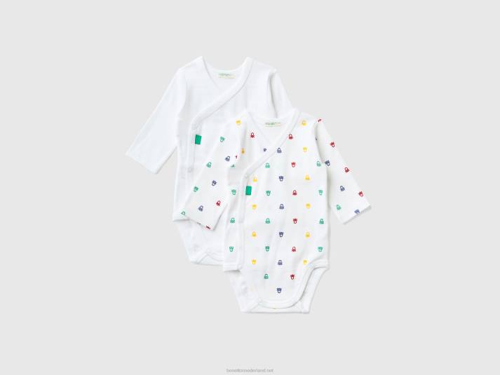 kinderen Benetton twee body's met lange mouwen van biologisch katoen veelkleurig 4R623188