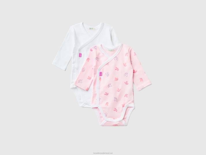 kinderen Benetton twee body's met lange mouwen van biologisch katoen zacht roze 4R625884
