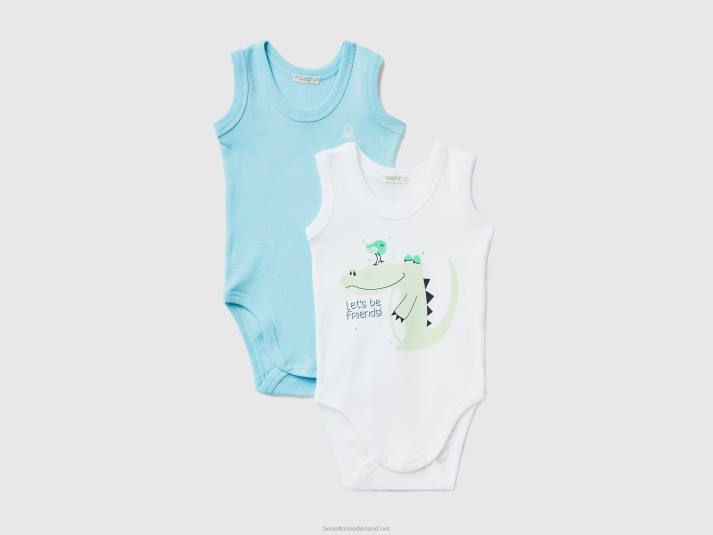 kinderen Benetton twee body's van biologisch katoen met print lichtblauw 4R625871