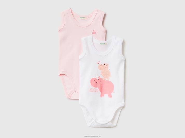 kinderen Benetton twee body's van biologisch katoen met print roze 4R625867