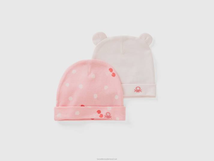 kinderen Benetton twee mutsen van biologisch katoen roze 4R625963