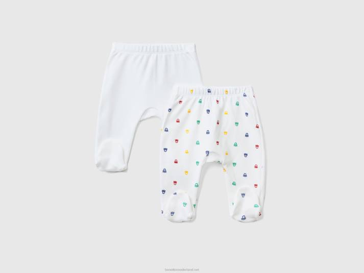 kinderen Benetton twee stijgbeugelbroeken van biologisch katoen wit 4R623275