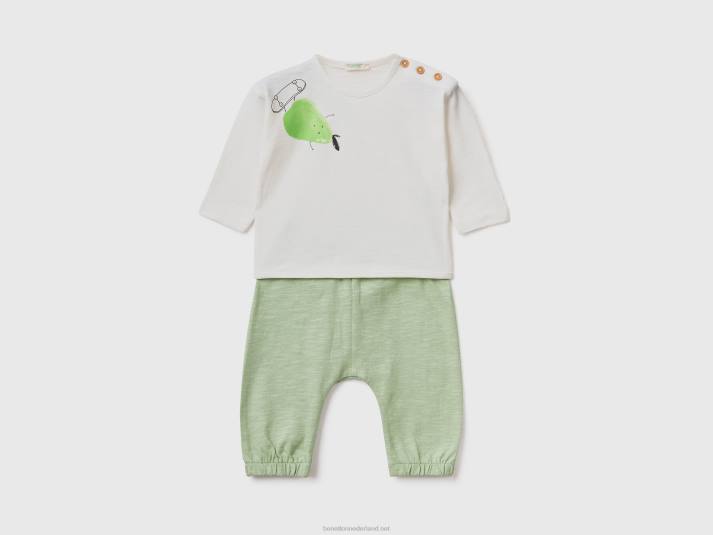 kinderen Benetton t-shirt en broek set wit 4R625767