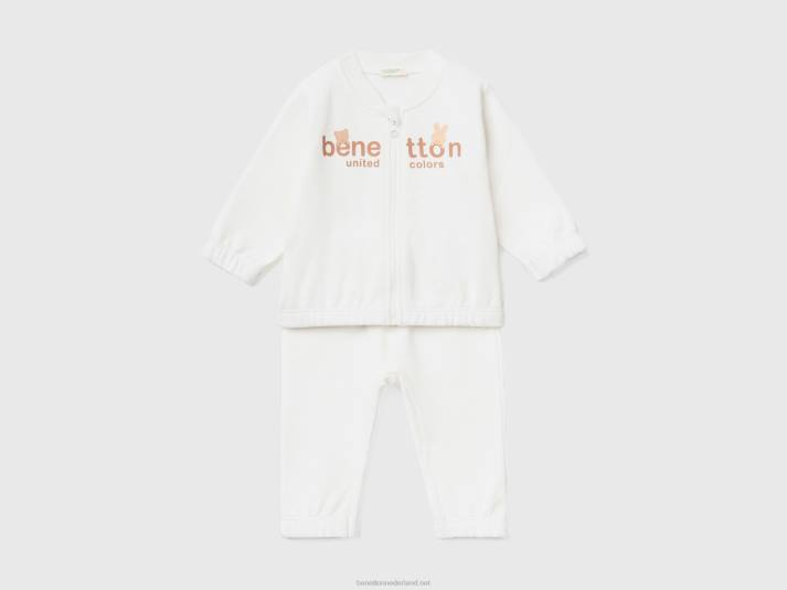 kinderen Benetton zweet sportoutfit romig wit 4R625763
