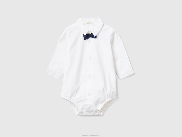 kinderen Benetton overhemdbody met vlinderdas wit 4R623181