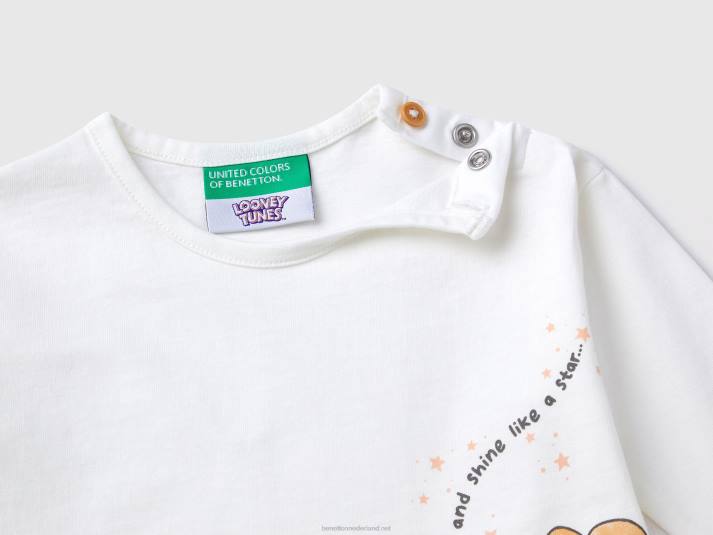 kinderen Benetton Looney tunes t-shirt van 100% katoen romig wit 4R625831