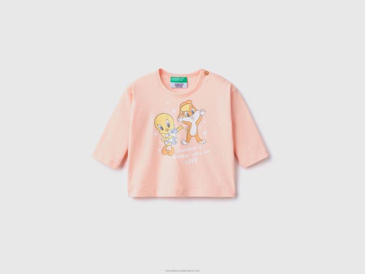 kinderen Benetton Looney tunes t-shirt van 100% katoen zacht roze 4R625857