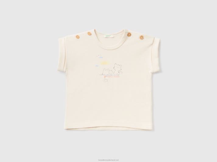 kinderen Benetton T-shirt met korte mouwen en print vanille 4R625812