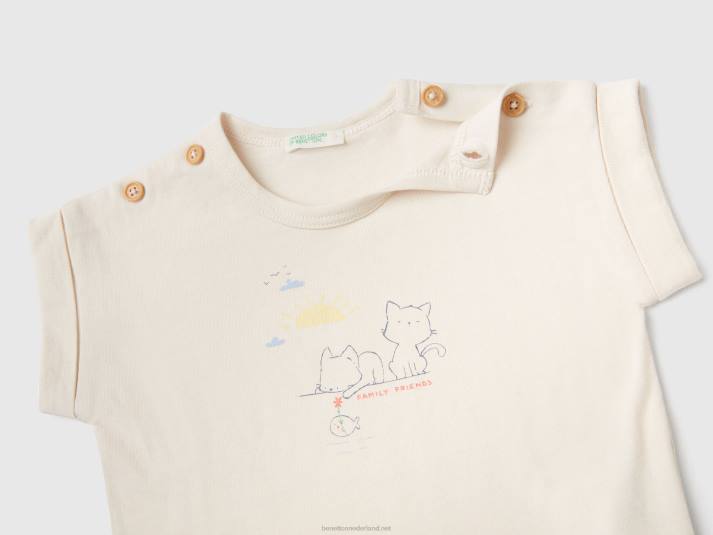 kinderen Benetton T-shirt met korte mouwen en print vanille 4R625812