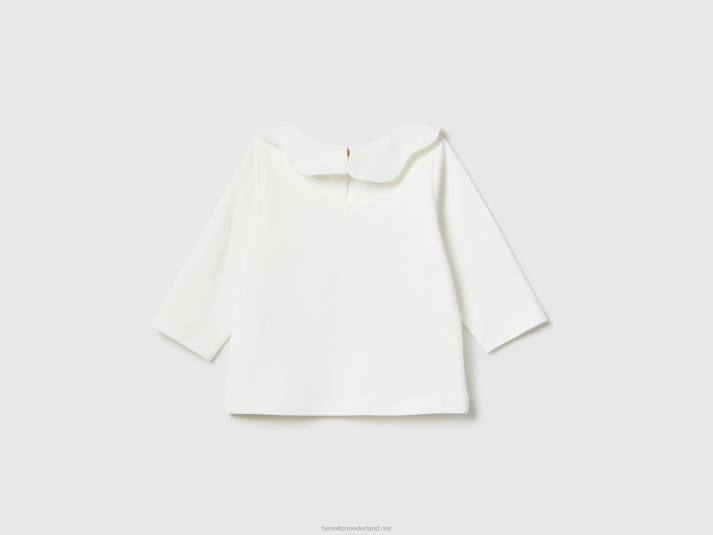 kinderen Benetton T-shirt met lange mouwen en kraag romig wit 4R623155