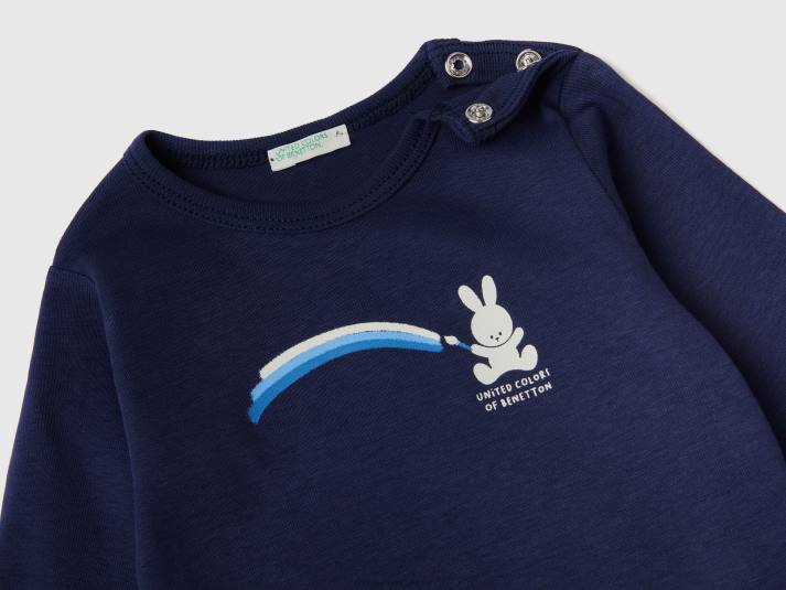 kinderen Benetton T-shirt met lange mouwen van 100% biologisch katoen donkerblauw 4R625850