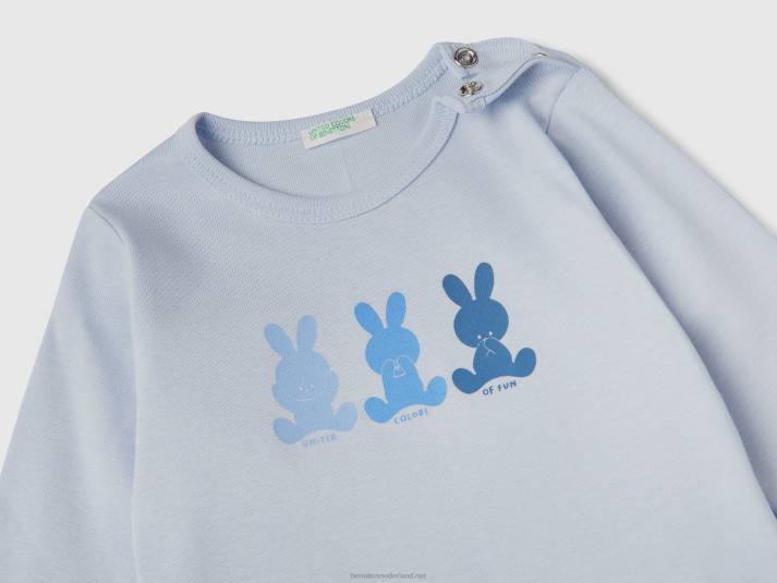 kinderen Benetton T-shirt met lange mouwen van 100% biologisch katoen hemelsblauw 4R623147