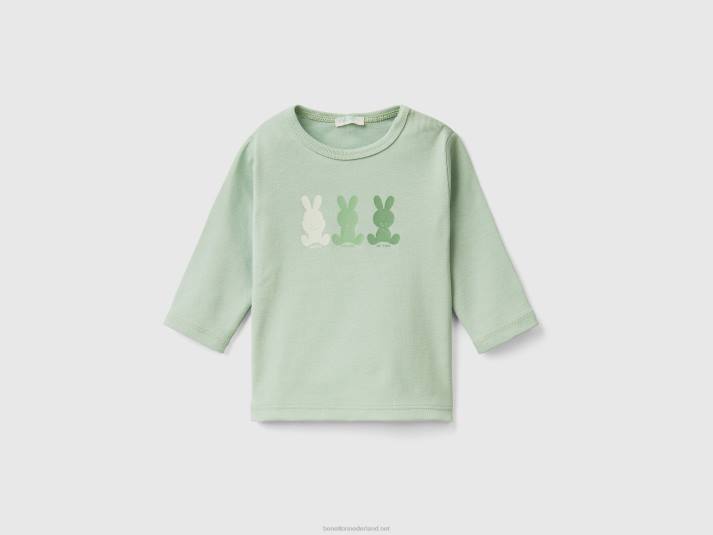 kinderen Benetton T-shirt met lange mouwen van 100% biologisch katoen licht groen 4R623145