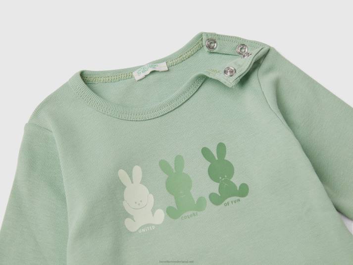 kinderen Benetton T-shirt met lange mouwen van 100% biologisch katoen licht groen 4R625836