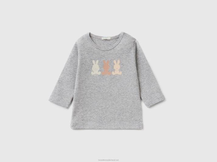 kinderen Benetton T-shirt met lange mouwen van 100% biologisch katoen lichtgrijs 4R623133