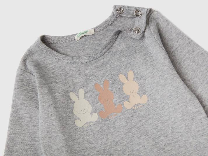 kinderen Benetton T-shirt met lange mouwen van 100% biologisch katoen lichtgrijs 4R623133