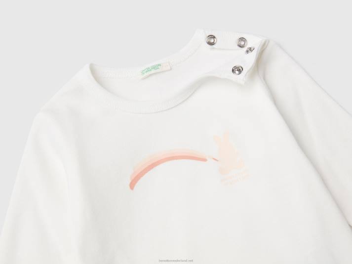 kinderen Benetton T-shirt met lange mouwen van 100% biologisch katoen romig wit 4R623157