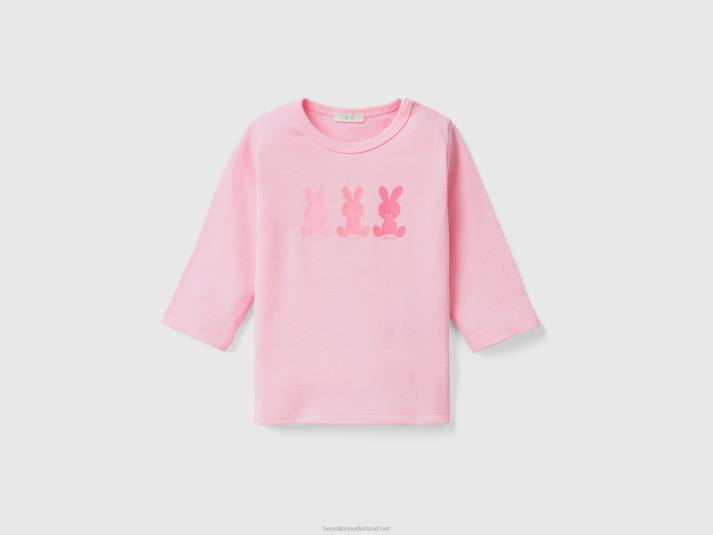 kinderen Benetton T-shirt met lange mouwen van 100% biologisch katoen roze 4R625814