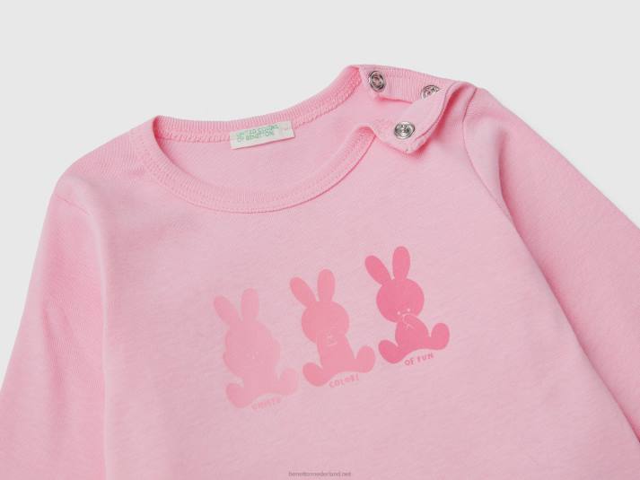kinderen Benetton T-shirt met lange mouwen van 100% biologisch katoen roze 4R625814