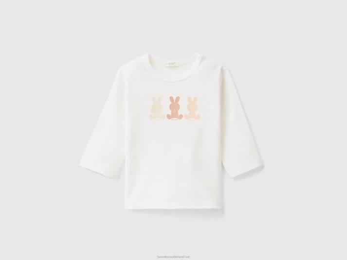 kinderen Benetton T-shirt met lange mouwen van 100% biologisch katoen wit 4R625851