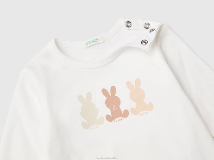 kinderen Benetton T-shirt met lange mouwen van 100% biologisch katoen wit 4R625851