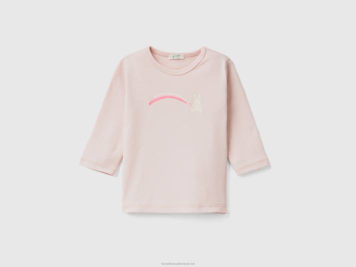kinderen Benetton T-shirt met lange mouwen van 100% biologisch katoen zacht roze 4R625840