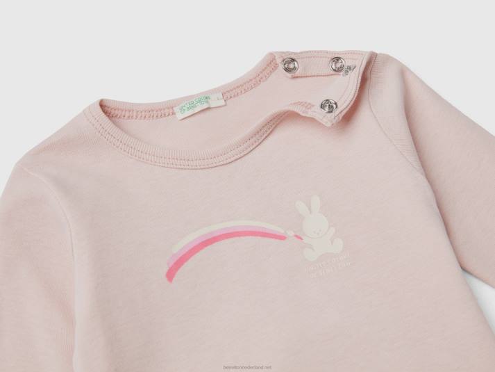 kinderen Benetton T-shirt met lange mouwen van 100% biologisch katoen zacht roze 4R625840