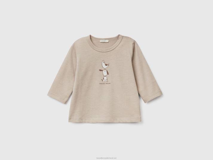 kinderen Benetton T-shirt met lange mouwen van biologisch katoen beige 4R623125