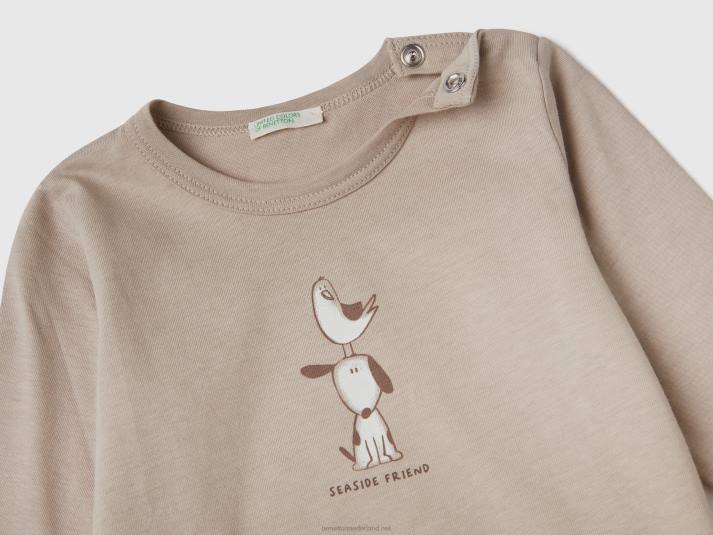 kinderen Benetton T-shirt met lange mouwen van biologisch katoen beige 4R623125