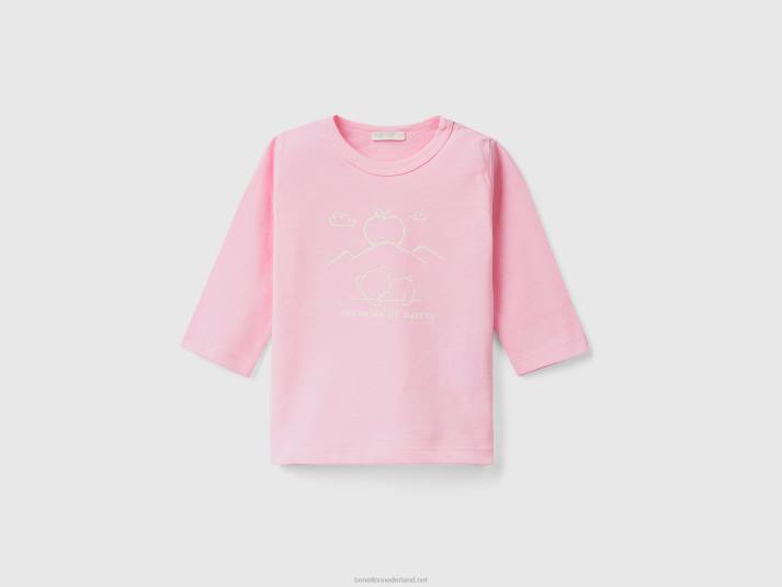 kinderen Benetton T-shirt met lange mouwen van biologisch katoen roze 4R623123