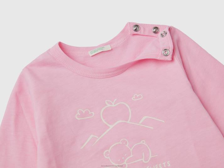 kinderen Benetton T-shirt met lange mouwen van biologisch katoen roze 4R623123