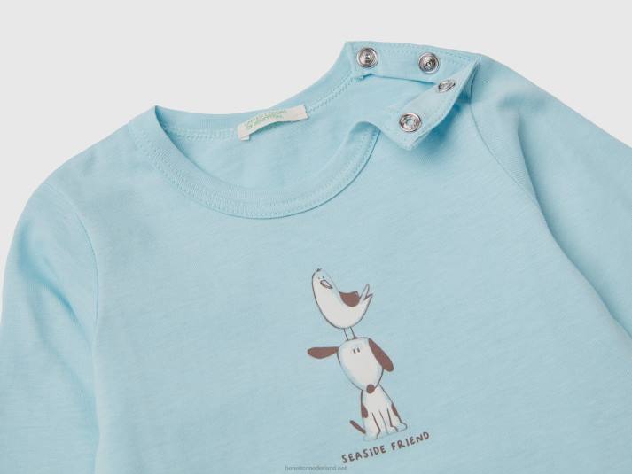 kinderen Benetton T-shirt met lange mouwen van biologisch katoen turkoois 4R623324