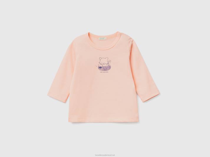 kinderen Benetton T-shirt met lange mouwen van biologisch katoen zacht roze 4R623150