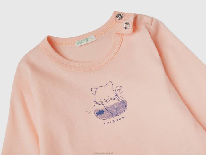kinderen Benetton T-shirt met lange mouwen van biologisch katoen zacht roze 4R625792