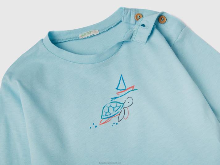 kinderen Benetton T-shirt van 100% katoen met print turkoois 4R623149