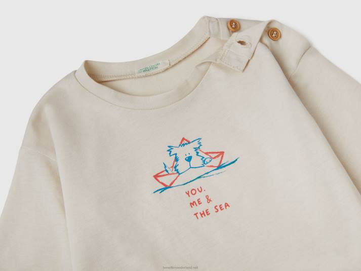 kinderen Benetton T-shirt van 100% katoen met print vanille 4R625849