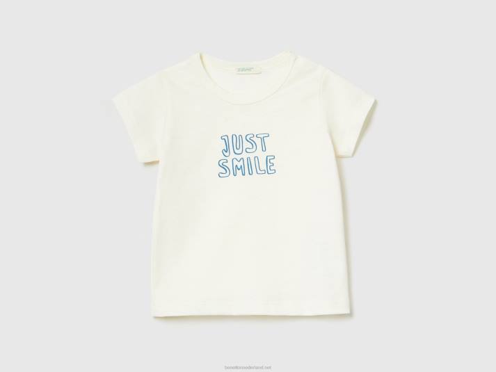 kinderen Benetton T-shirt van biologisch katoen met print romig wit 4R625788