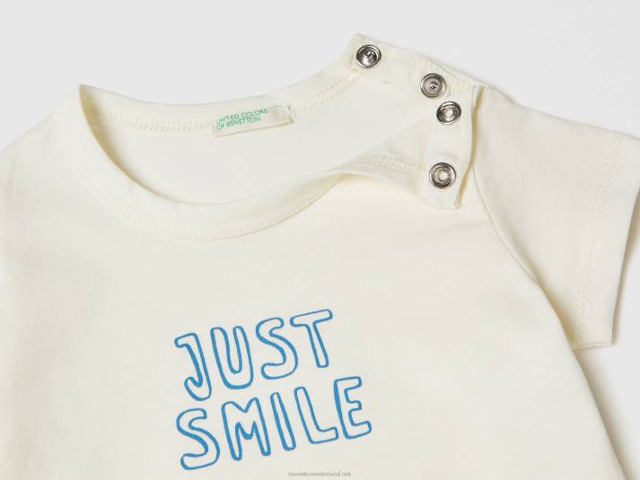 kinderen Benetton T-shirt van biologisch katoen met print romig wit 4R625788