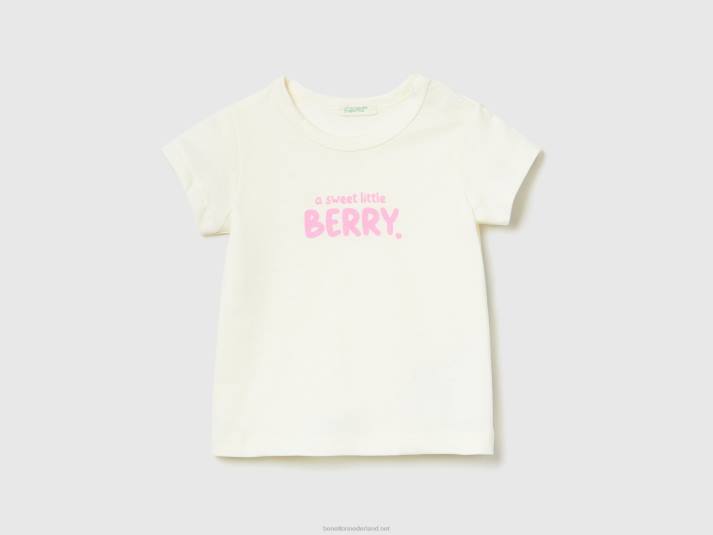 kinderen Benetton T-shirt van biologisch katoen met print wit 4R623124