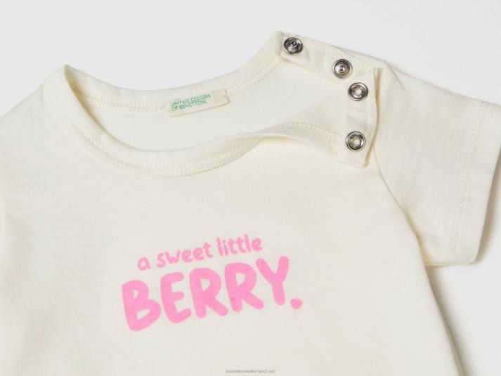 kinderen Benetton T-shirt van biologisch katoen met print wit 4R623124