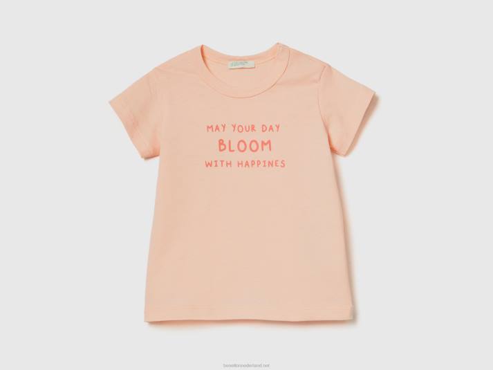 kinderen Benetton T-shirt van biologisch katoen met print zacht roze 4R623122