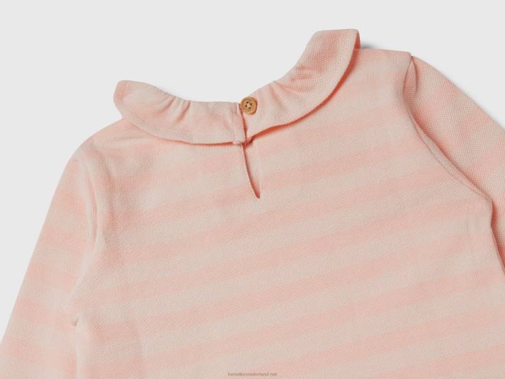 kinderen Benetton gestreept t-shirt met kraag roze 4R625797