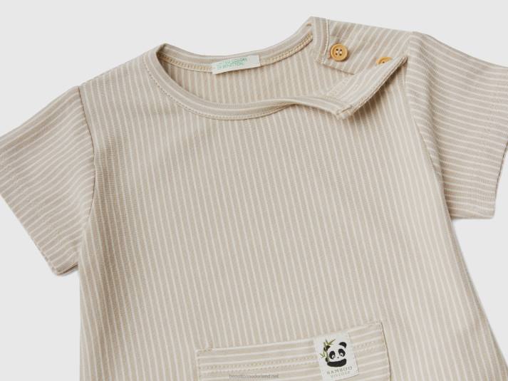 kinderen Benetton gestreept t-shirt met zak beige 4R625821