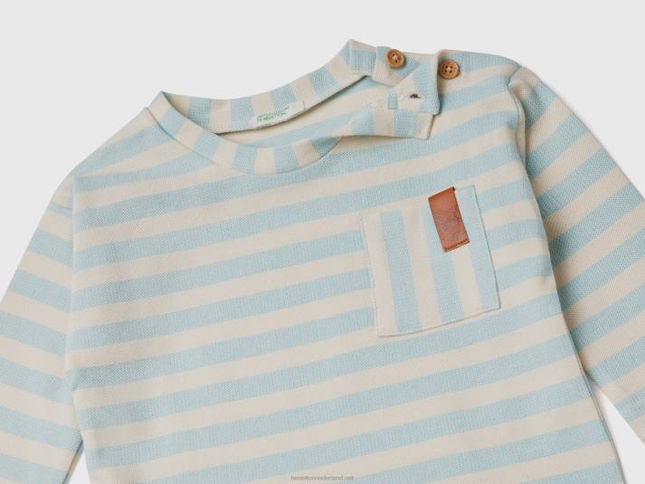 kinderen Benetton gestreept t-shirt met zak hemelsblauw 4R625833