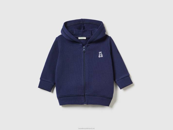 kinderen Benetton sweatshirt met capuchon van biologisch katoen donkerblauw 4R625864